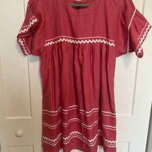 Pink Dress with White Zigzag Trim